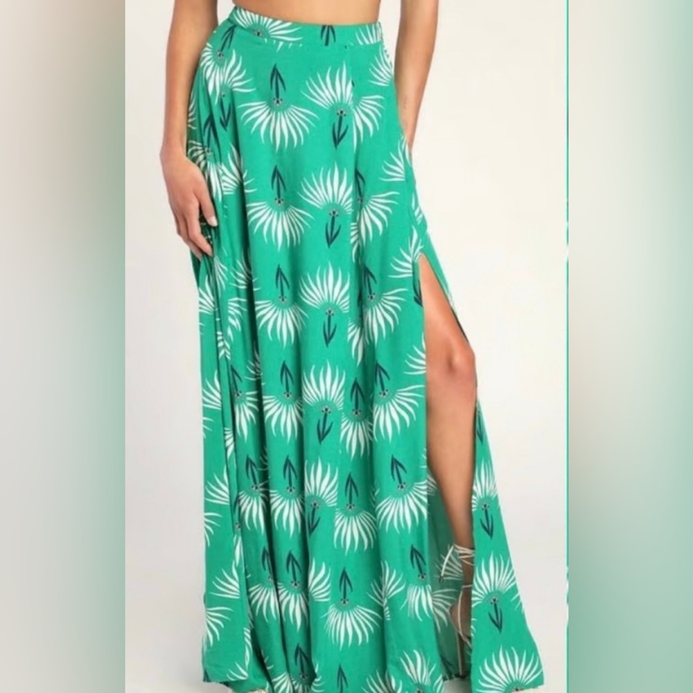 Lulus Trancoso Green Floral Print skirt, medium